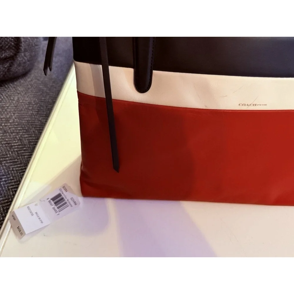 New‎ Coach VTG Burough Bag Leather Bar Vermillion Stripe Design RARE $698